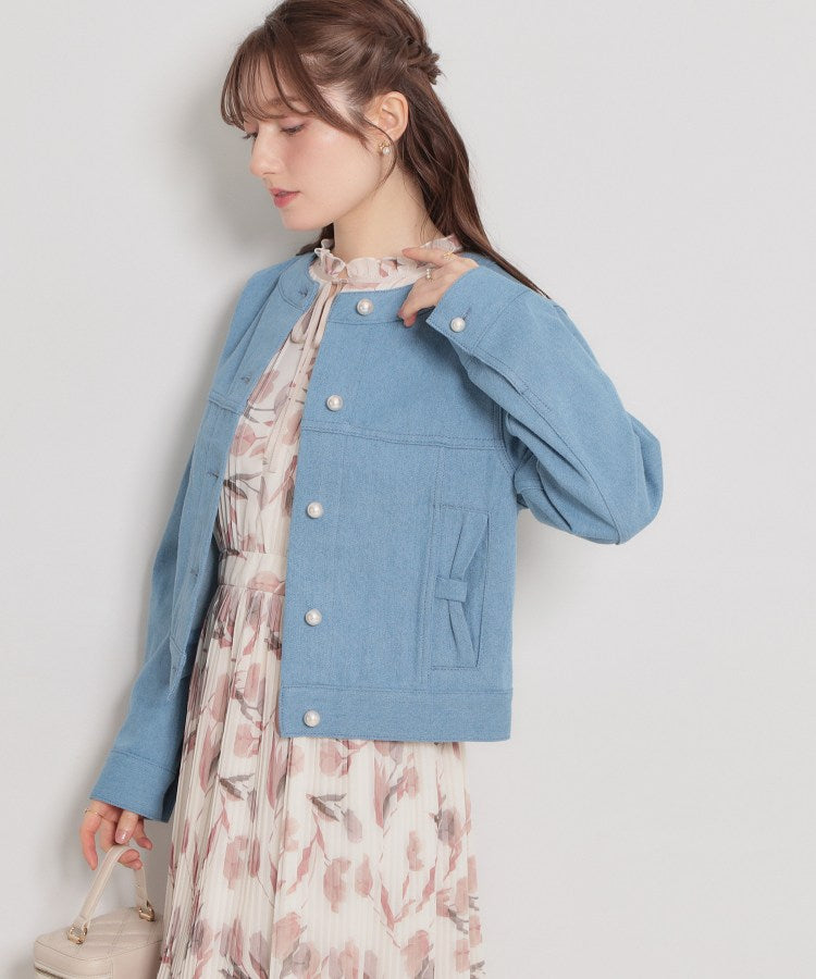 クチュール ブローチ Couture Brooch パール調ボタンデニムジャケット （ブルー(091)） ブルー(091)