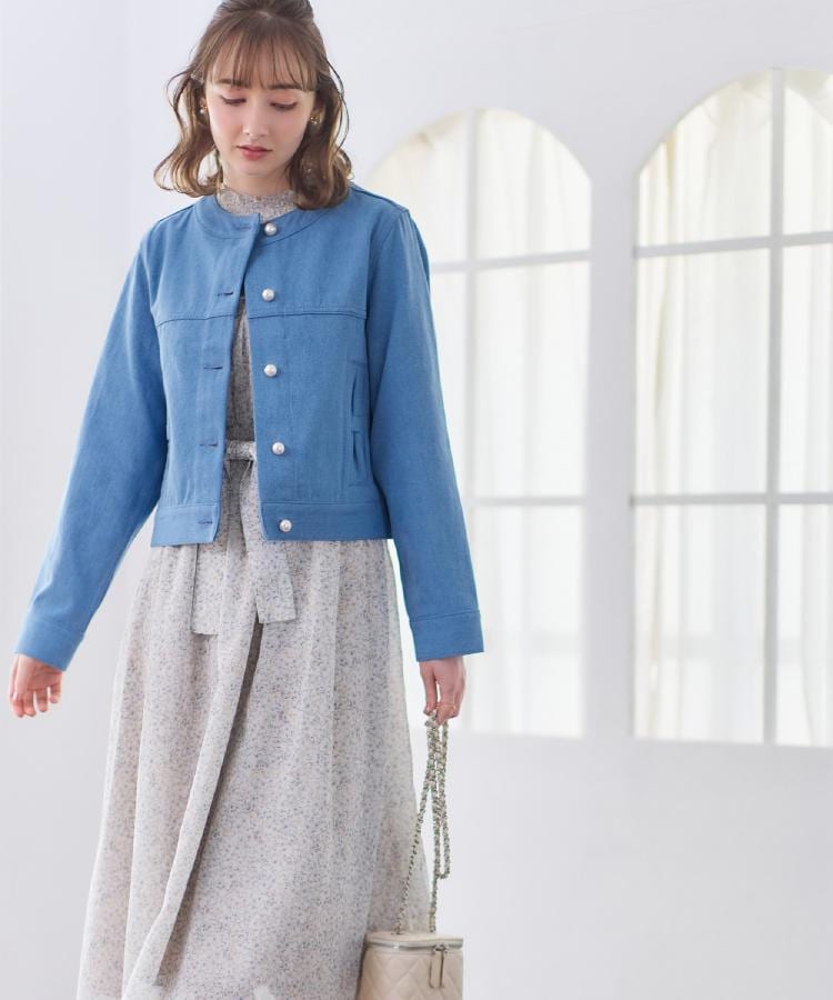 クチュール ブローチ Couture Brooch パール調ボタンデニムジャケット （ブルー(091)） ブルー(091)