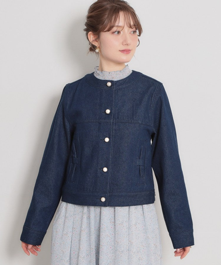 クチュール ブローチ Couture Brooch パール調ボタンデニムジャケット （ブルー(091)） ブルー(091)