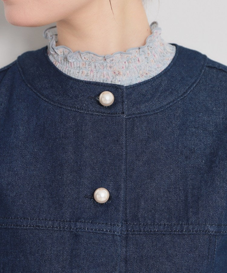 クチュール ブローチ Couture Brooch パール調ボタンデニムジャケット （ブルー(091)） ブルー(091)