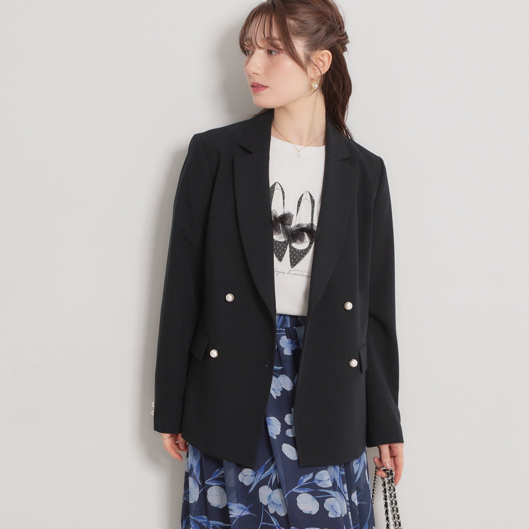 クチュール ブローチ Couture Brooch パール調ボタンテーラードジャケット （ベージュ(052)） ベージュ(052)