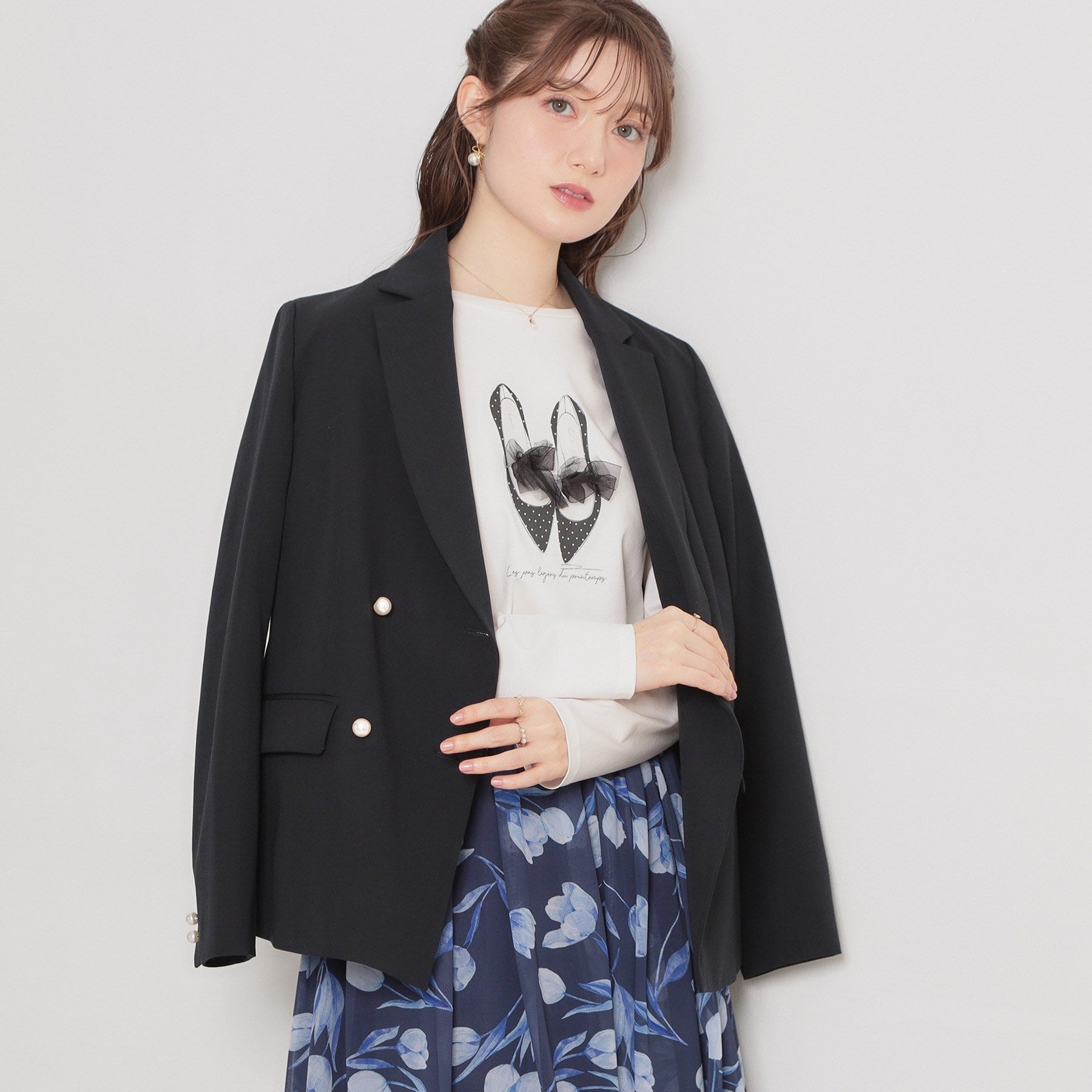 クチュール ブローチ Couture Brooch パール調ボタンテーラードジャケット （ベージュ(052)） ベージュ(052)