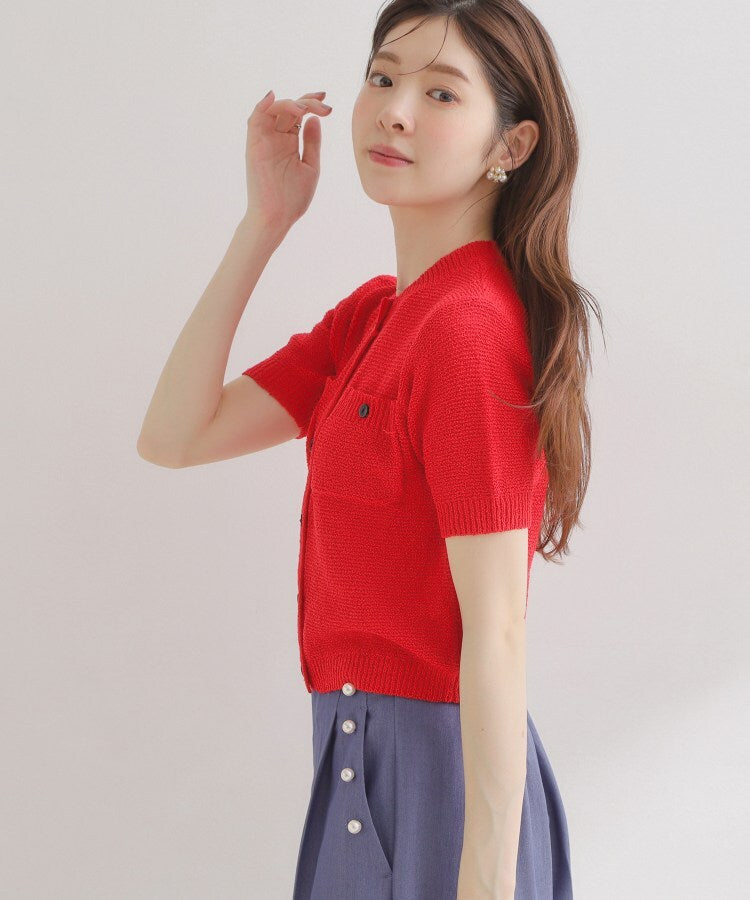 クチュール ブローチ Couture Brooch ポケット付き半袖カーディガン （ネイビー(094)） ネイビー(094)
