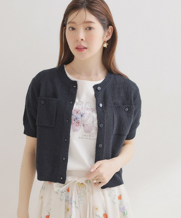 クチュール ブローチ Couture Brooch ポケット付き半袖カーディガン （ネイビー(094)） ネイビー(094)