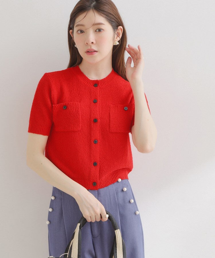 クチュール ブローチ Couture Brooch ポケット付き半袖カーディガン （レッド(062)） レッド(062)