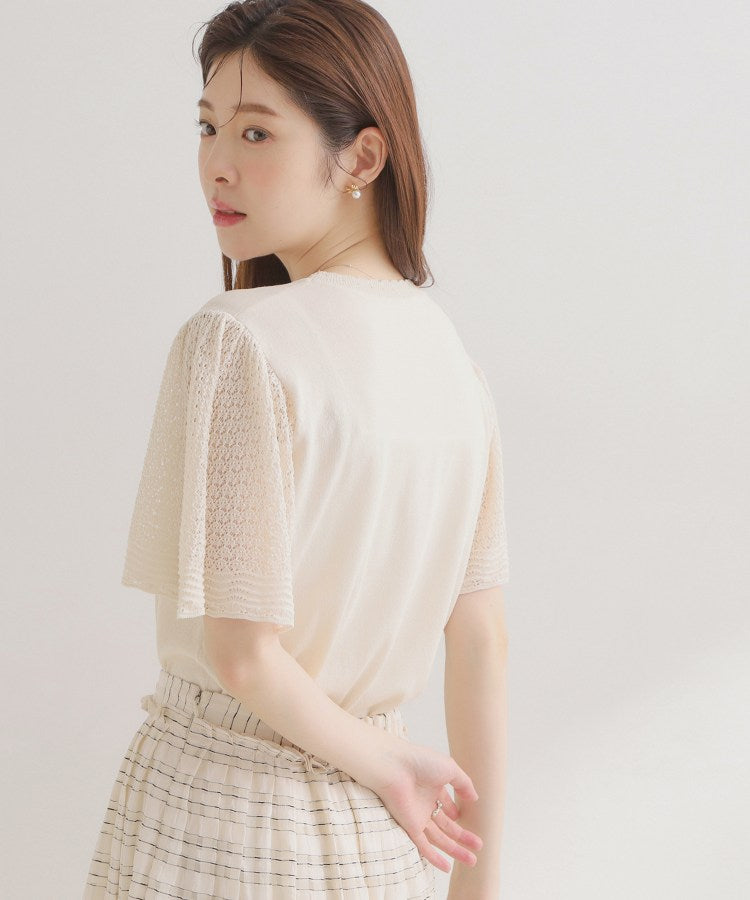 クチュール ブローチ Couture Brooch 透かしフレアー袖ニットトップス （ブラック(019)） ブラック(019)