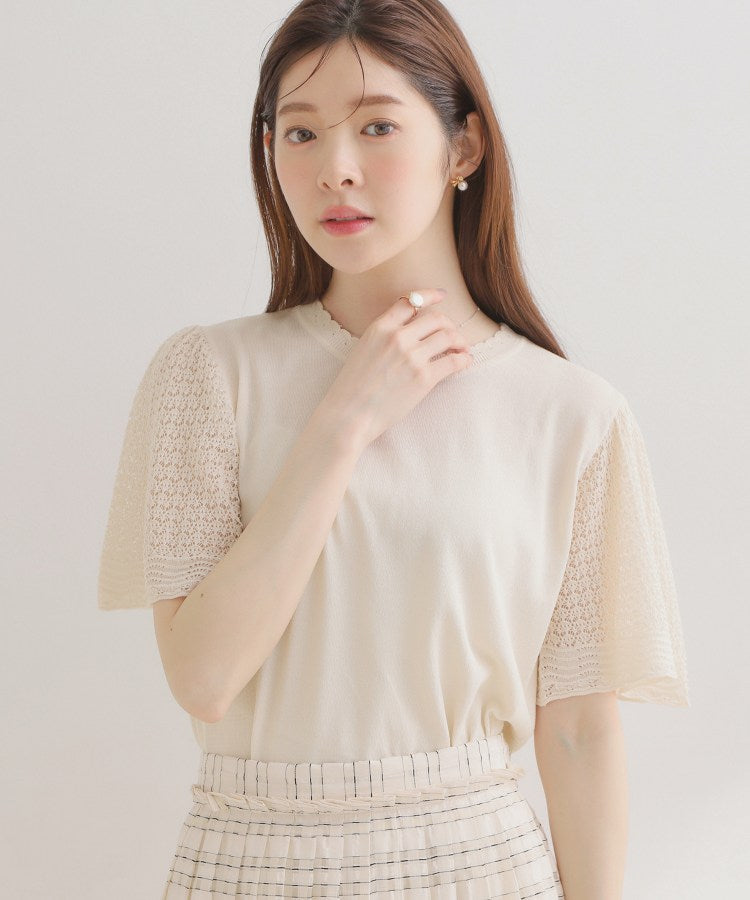 クチュール ブローチ Couture Brooch 透かしフレアー袖ニットトップス （ブラック(019)） ブラック(019)