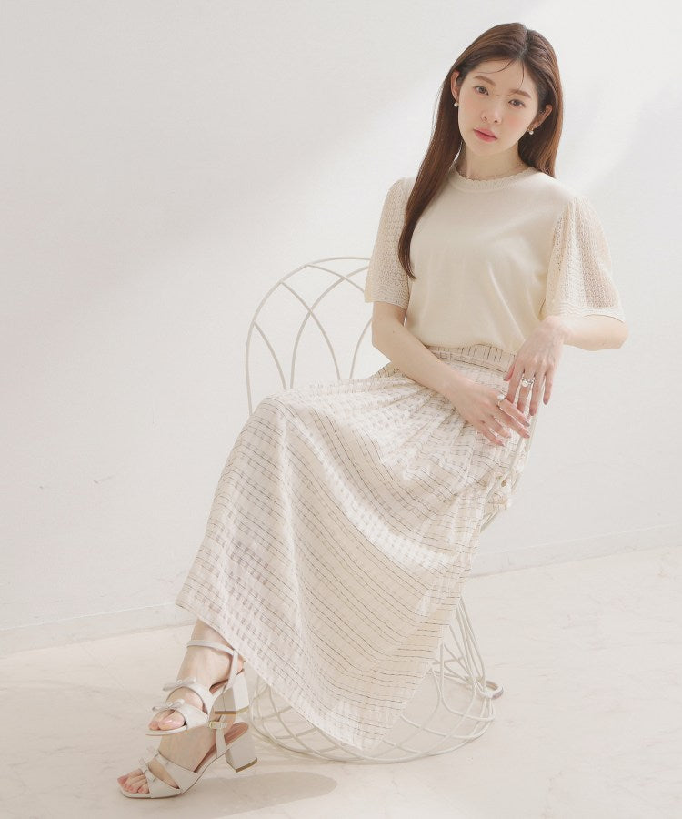 クチュール ブローチ Couture Brooch 透かしフレアー袖ニットトップス （ブラック(019)） ブラック(019)