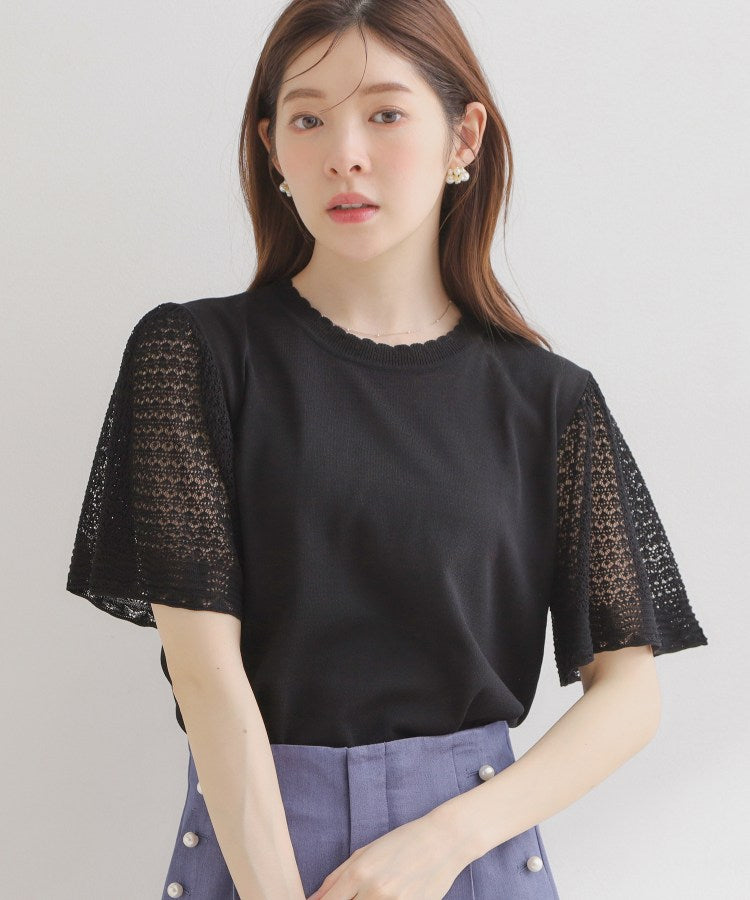 クチュール ブローチ Couture Brooch 透かしフレアー袖ニットトップス （ブラック(019)） ブラック(019)