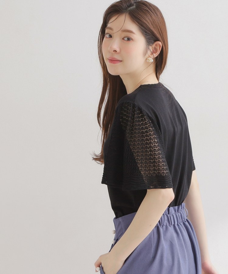 クチュール ブローチ Couture Brooch 透かしフレアー袖ニットトップス （ブラック(019)） ブラック(019)