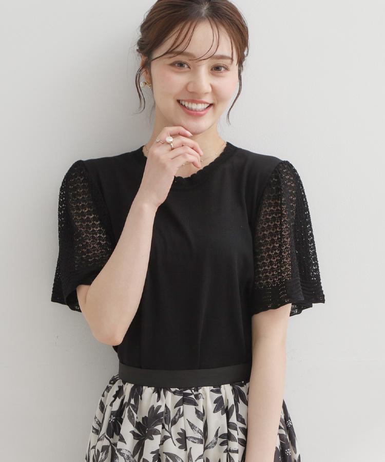 クチュール ブローチ Couture Brooch 透かしフレアー袖ニットトップス （ブラック(019)） ブラック(019)