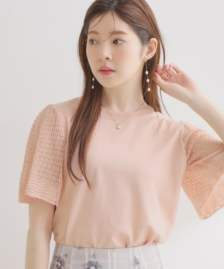 クチュール ブローチ Couture Brooch 透かしフレアー袖ニットトップス （ブラック(019)） ブラック(019)