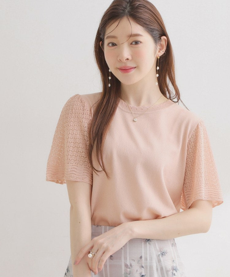 クチュール ブローチ Couture Brooch 透かしフレアー袖ニットトップス （ブラック(019)） ブラック(019)