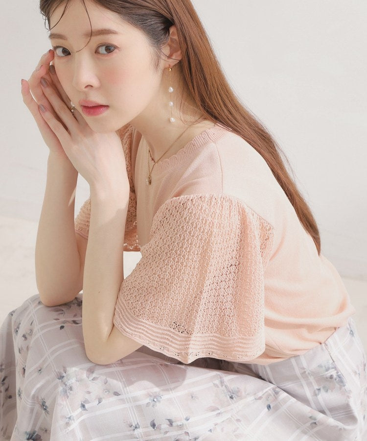 クチュール ブローチ Couture Brooch 透かしフレアー袖ニットトップス （ピンク(071)） ピンク(071)
