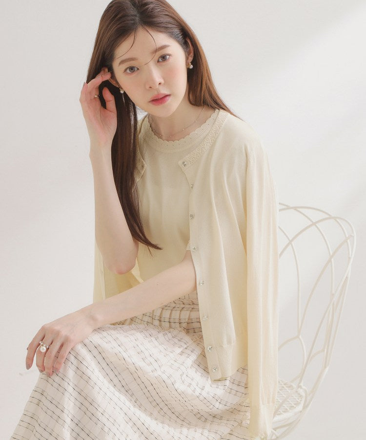 クチュール ブローチ Couture Brooch ポイント透かしビジュー釦カーディ （グリーン(022)） グリーン(022)