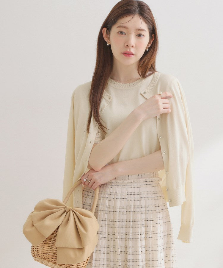クチュール ブローチ Couture Brooch ポイント透かしビジュー釦カーディ （グリーン(022)） グリーン(022)