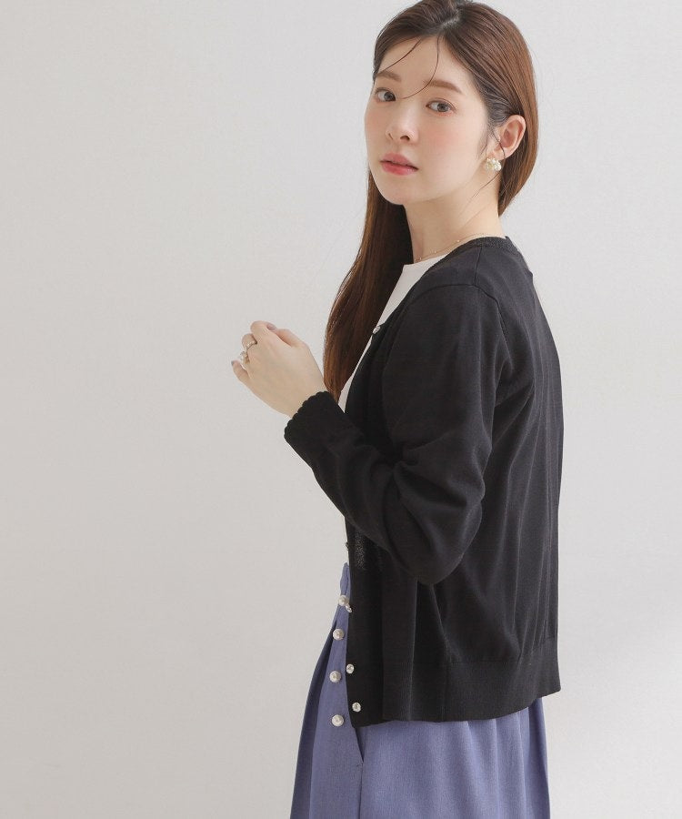 クチュール ブローチ Couture Brooch ポイント透かしビジュー釦カーディ （グリーン(022)） グリーン(022)