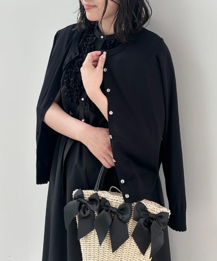 クチュール ブローチ Couture Brooch ポイント透かしビジュー釦カーディ （グリーン(022)） グリーン(022)
