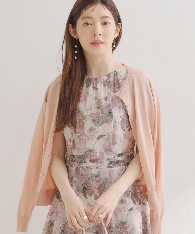 クチュール ブローチ Couture Brooch ポイント透かしビジュー釦カーディ （ピンク(071)） ピンク(071)