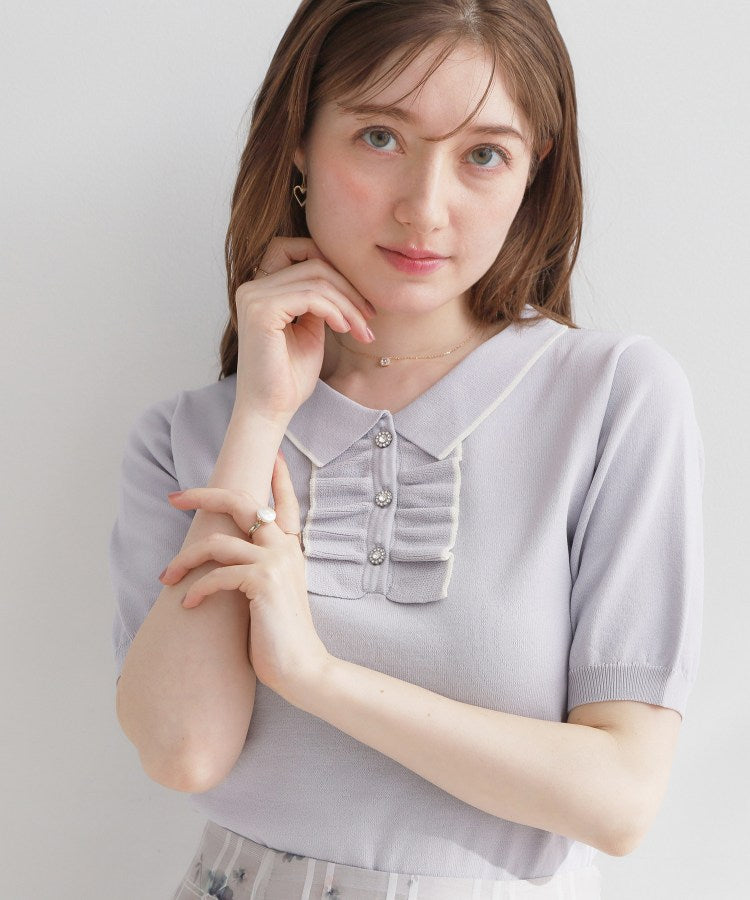 クチュール ブローチ Couture Brooch フリルポロ衿ニット （ライトグレー(511)） ライトグレー(511)