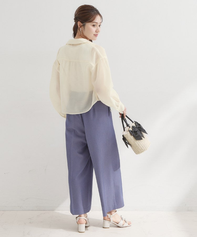 クチュール ブローチ Couture Brooch パール調ボタン・オーガンジーショート丈シアーシャツ （ピンクベージュ(053)） ピンクベージュ(053)