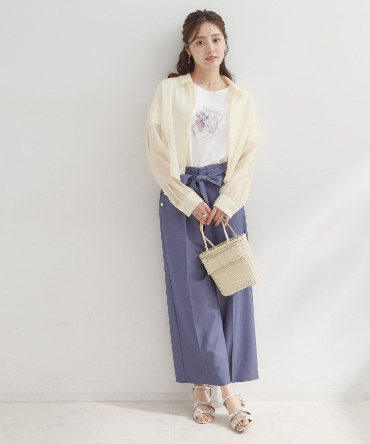 クチュール ブローチ Couture Brooch パール調ボタン・オーガンジーショート丈シアーシャツ （ピンクベージュ(053)） ピンクベージュ(053)