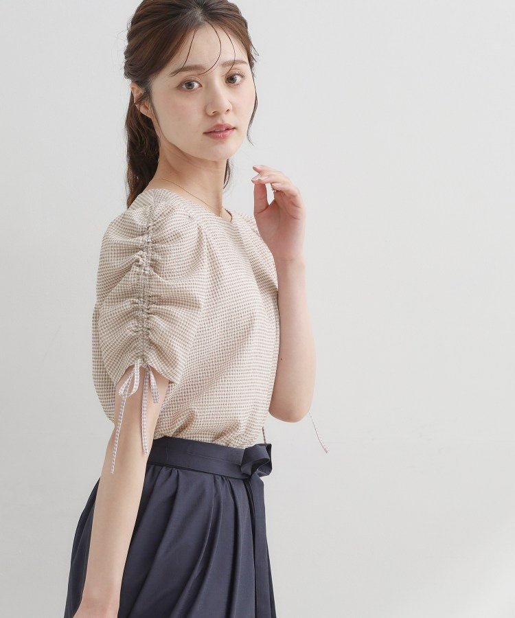 クチュール ブローチ Couture Brooch シャーリングチェックブラウス （キャメルブラウン(241)） キャメルブラウン(241)