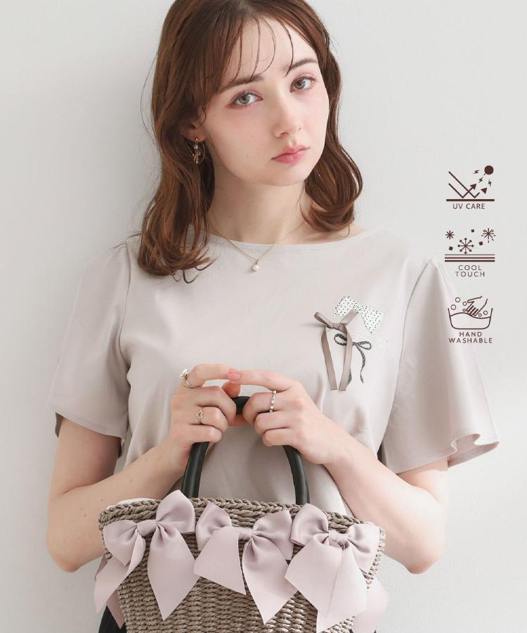 クチュール ブローチ Couture Brooch リボンプリントTシャツ （ライトグレー(011)） ライトグレー(011)