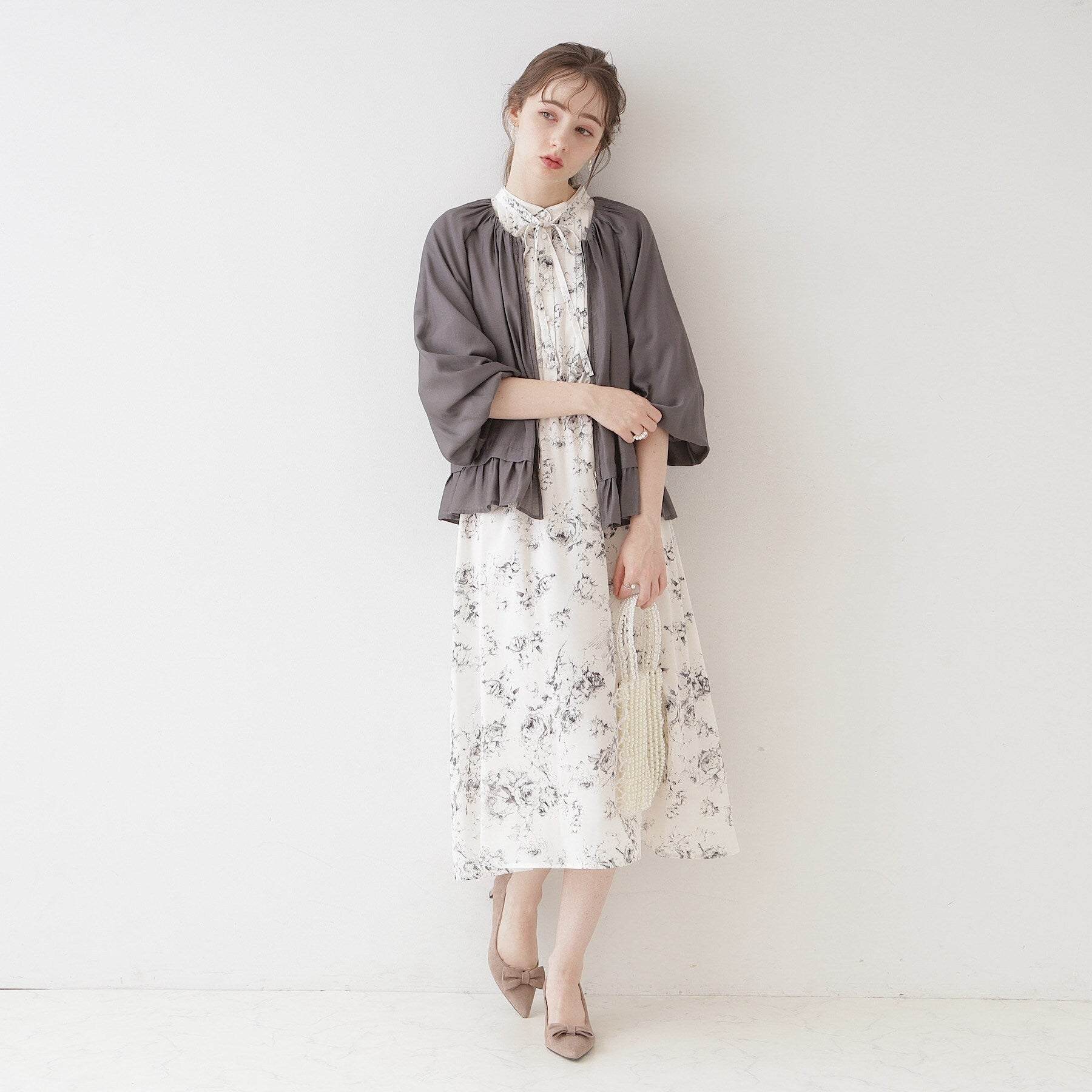 高級訂製胸針 絲質草坪無領褶邊束腰夾克