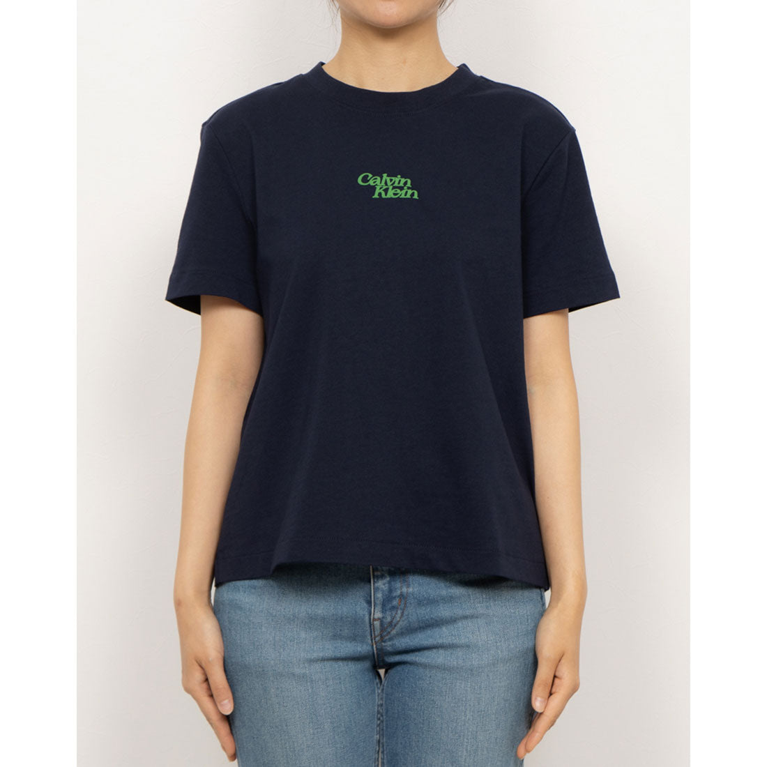 カルバン クライン   SS FLOCKED LOGO CREW （BARITONE BLUE） Calvin Klein SS FLOCKED LOGO CREW
