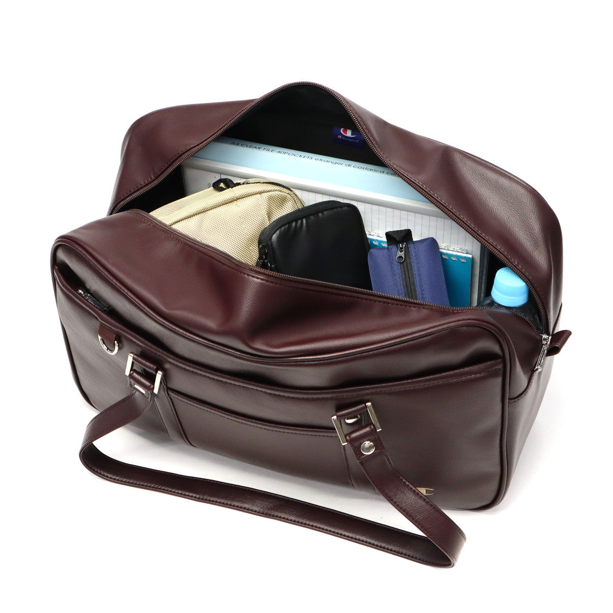 チャンピオン Champion スクールバッグ 高校生 女子 合皮 軽量 黒 ブラウン 大きめ 大容量 可愛い かわいい かっこいい ボストン 高校生 学生 通学 学校 肩掛け 自立 底鋲 A4 17791 （ブラック） ブラック