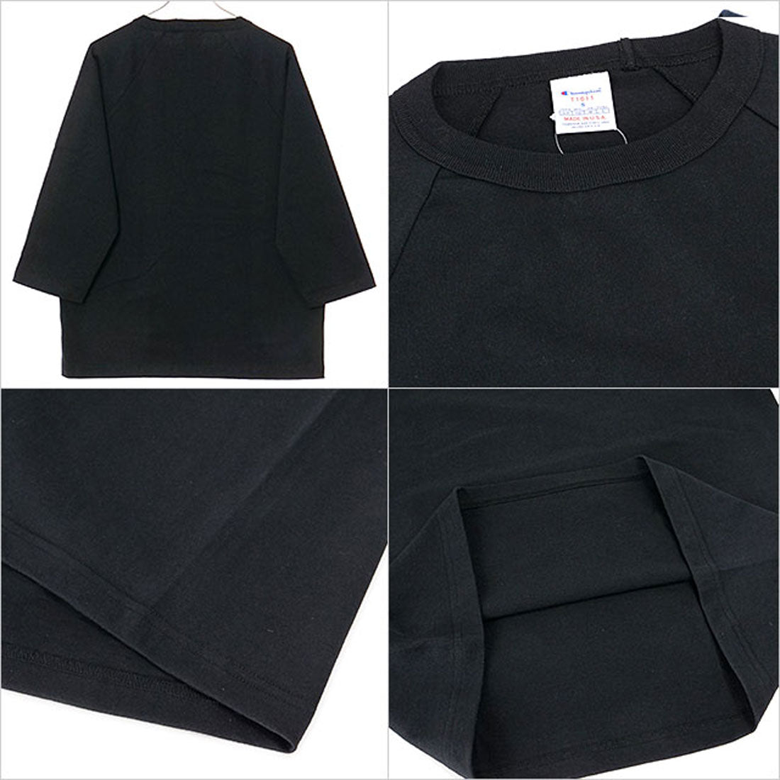 Champion T1011 RAGLAN 3/4 SLEEVE T-SHIRT black [C5-B401 SS25]