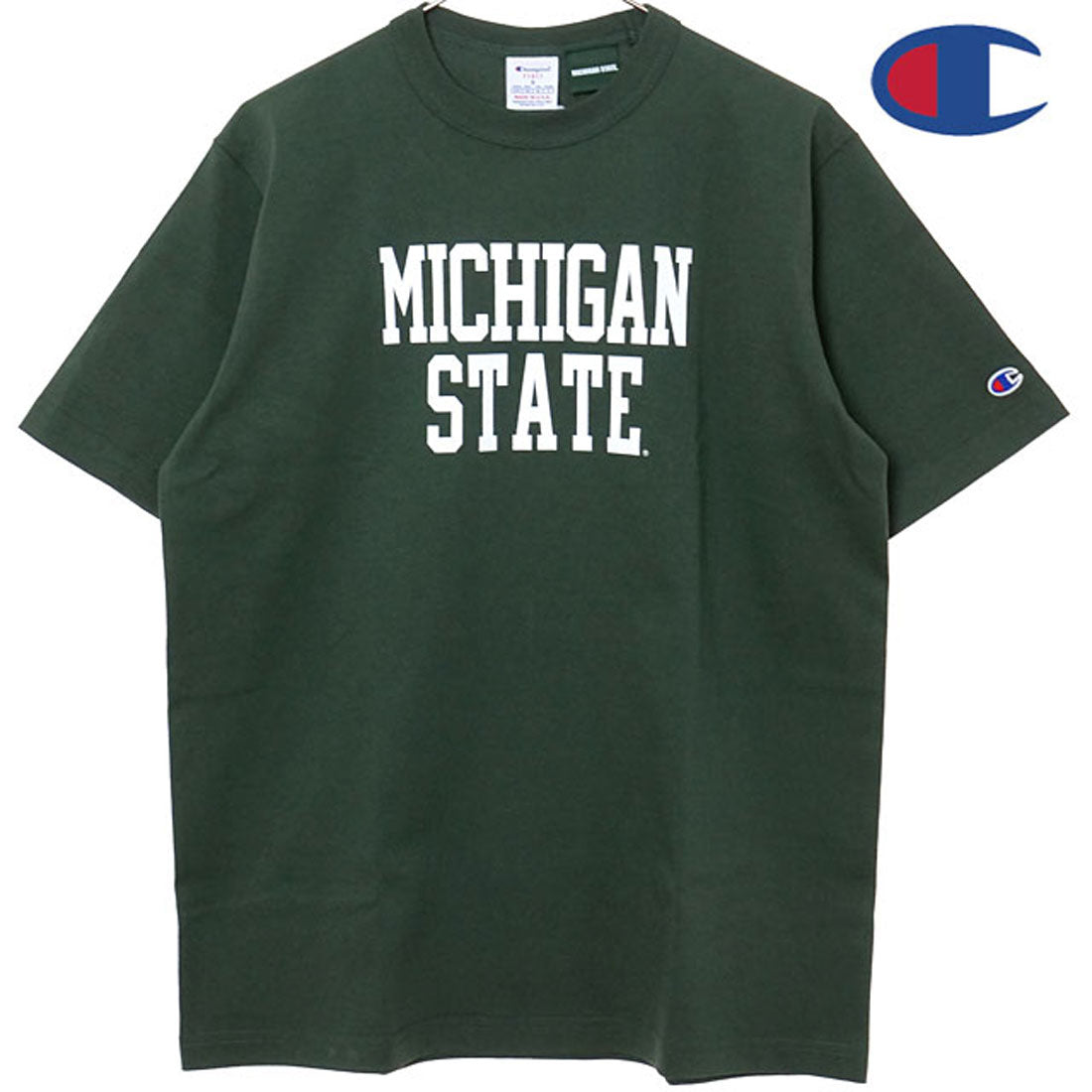 チャンピオン Champion T1011 SHORT SLEEVE T-SHIRT MSU グリーンXホワイト [C5-B309] （グリーン/ホワイト） グリーン/ホワイト