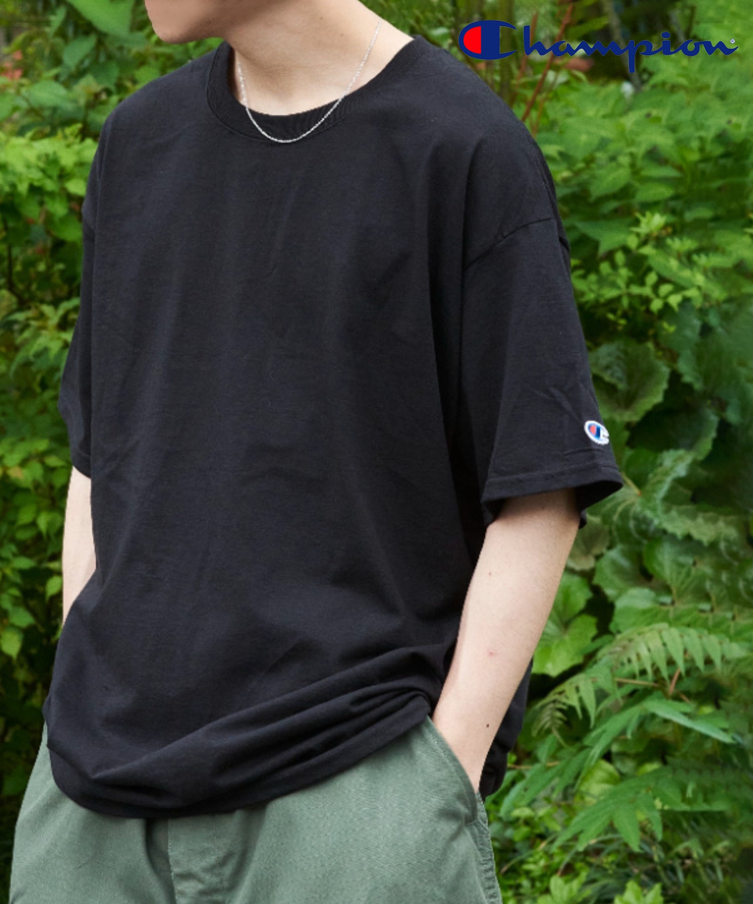 チャンピオン Champion 5.2オンス トップス Tシャツ 半袖 ワンポイント 無地 刺繍 コットン100% クルーネック シンプル T425 （BLK） BLK