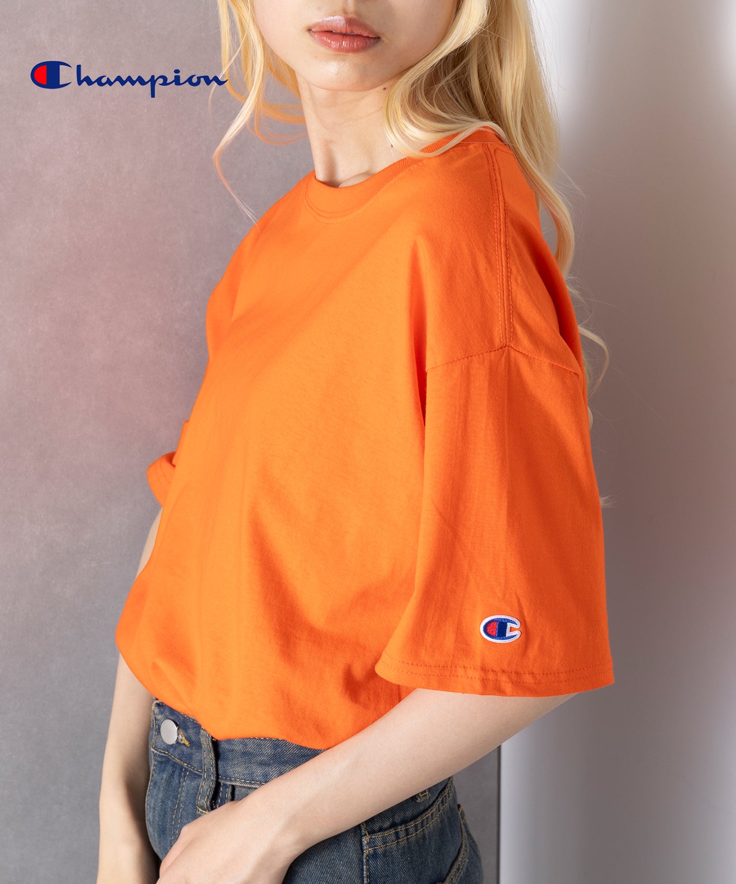 チャンピオン Champion 5.2オンス トップス Tシャツ 半袖 ワンポイント 無地 刺繍 コットン100% クルーネック シンプル T425 （ORG） ORG