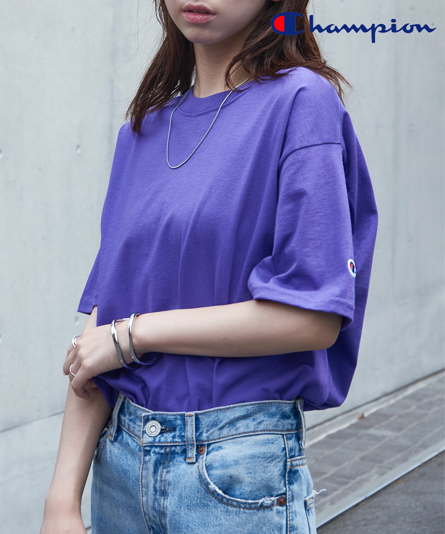 チャンピオン Champion Authentic TーSHIRTS チャンピオン ワンポイントロゴ Tシャツ T425 （パープル） パープル