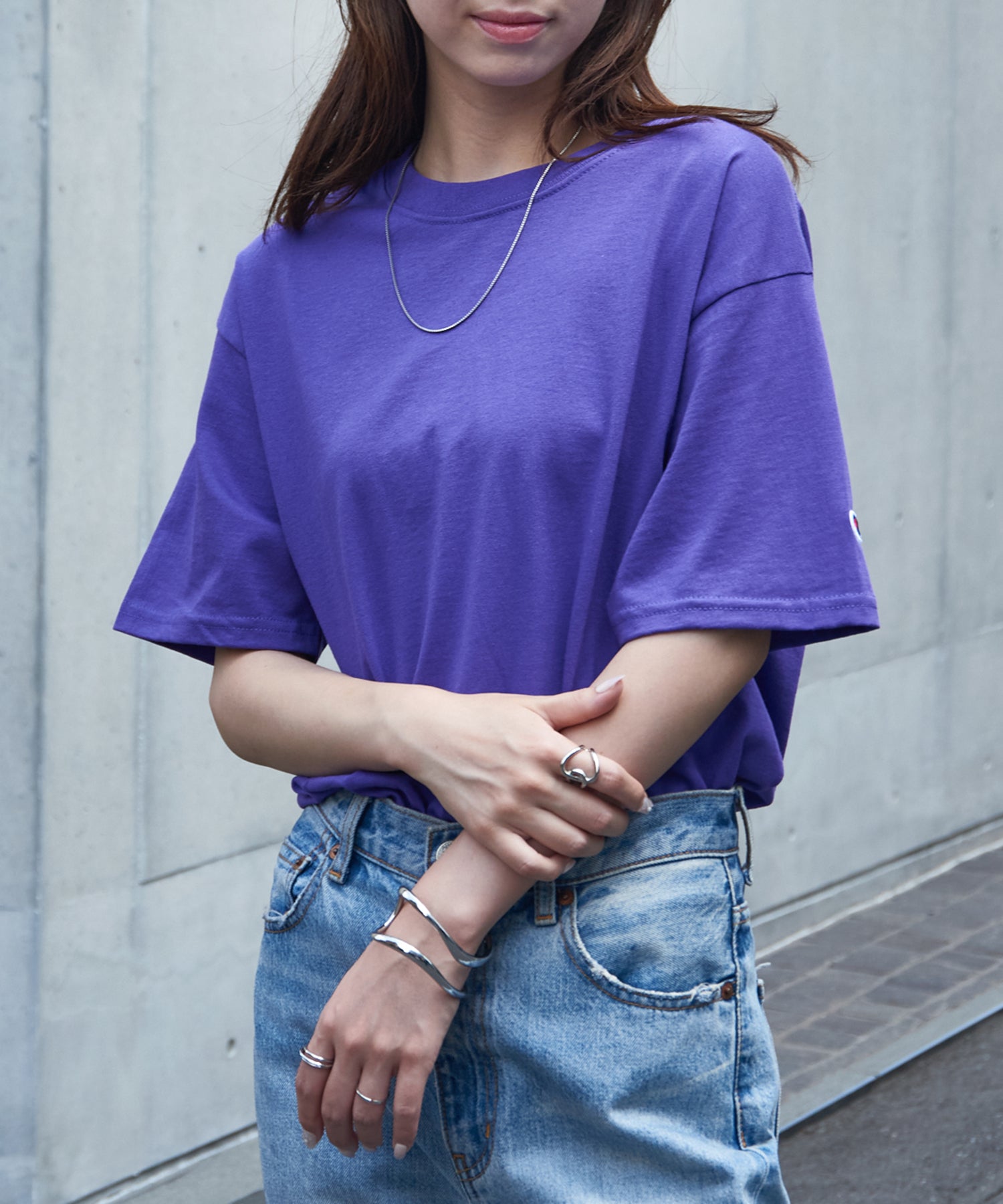 チャンピオン Champion Authentic TーSHIRTS チャンピオン ワンポイントロゴ Tシャツ T425 （パープル） パープル