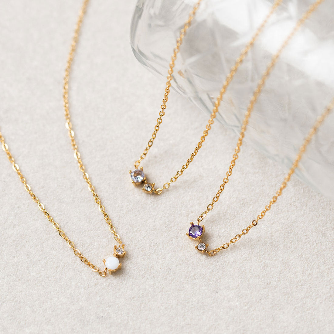 クリームドット Cream dot. ダブルビジューのステンレス製誕生月カラーネックレス （9月：ゴールド） 9月：ゴールド