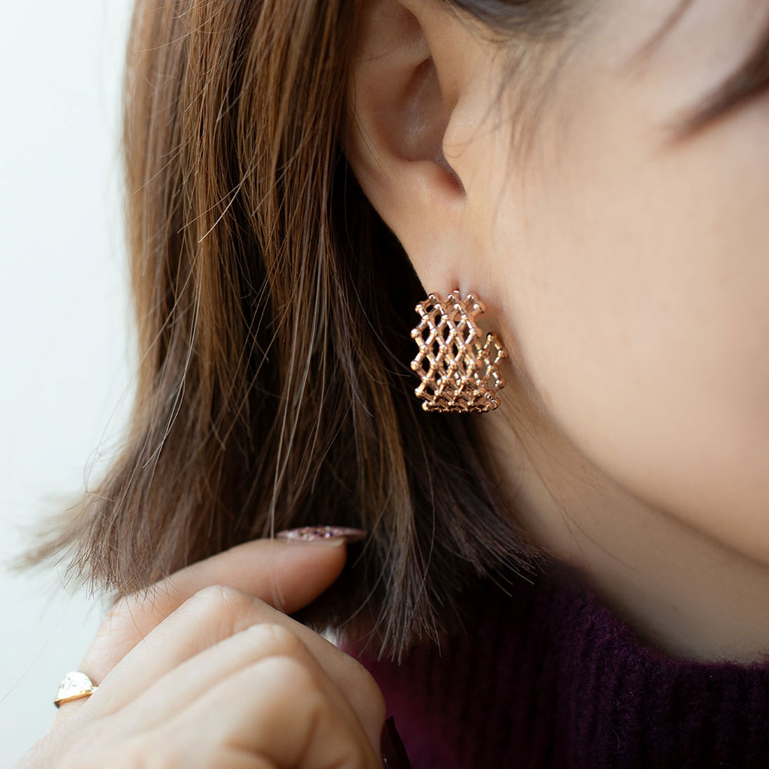 クリームドット Cream dot. メッシュライクなドット模様のステンレス製透かしフープピアス （ピアス：シルバー） ピアス：シルバー