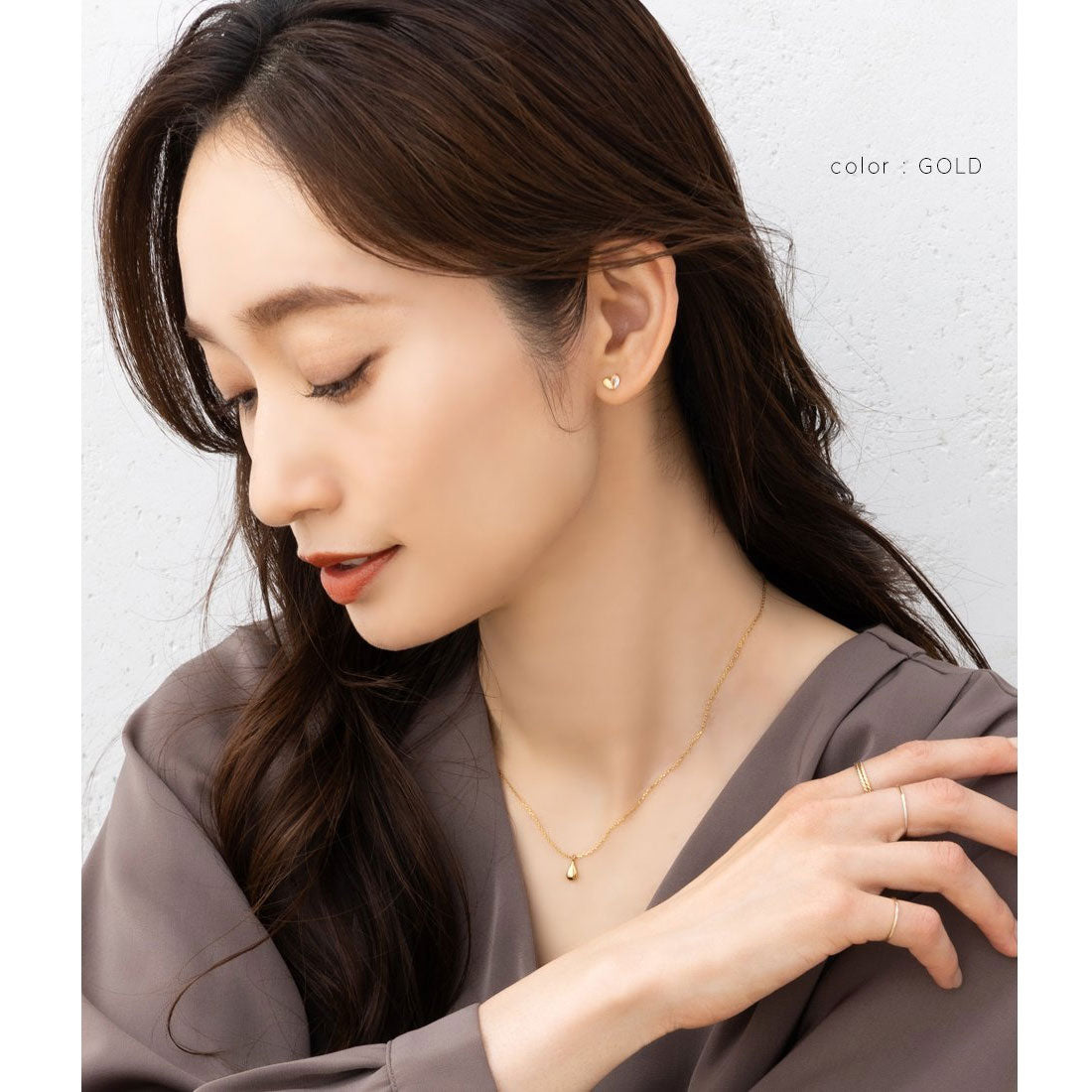 クリームドット Cream dot. ハーフビジューのハート型ミニピアス/イヤリング （ピアス：シルバー） ピアス：シルバー