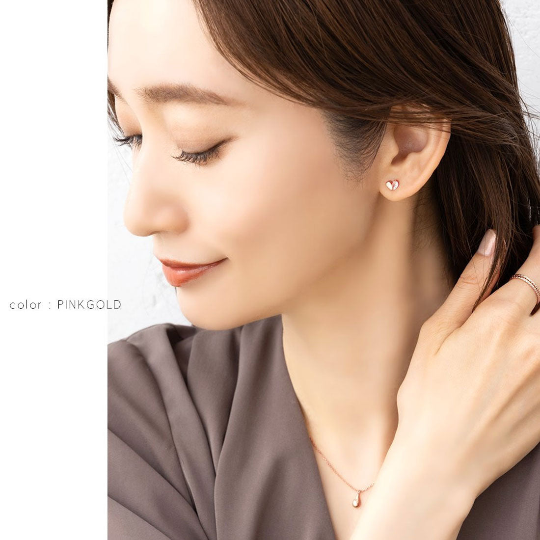 クリームドット Cream dot. ハーフビジューのハート型ミニピアス/イヤリング （ピアス：シルバー） ピアス：シルバー