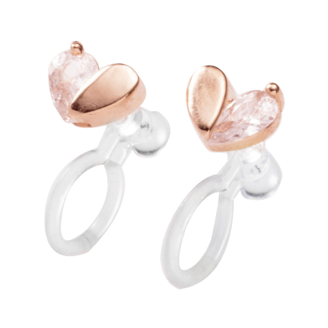 クリームドット Cream dot. ハーフビジューのハート型ミニピアス/イヤリング （イヤリング：ピンクゴールド） イヤリング：ピンクゴールド