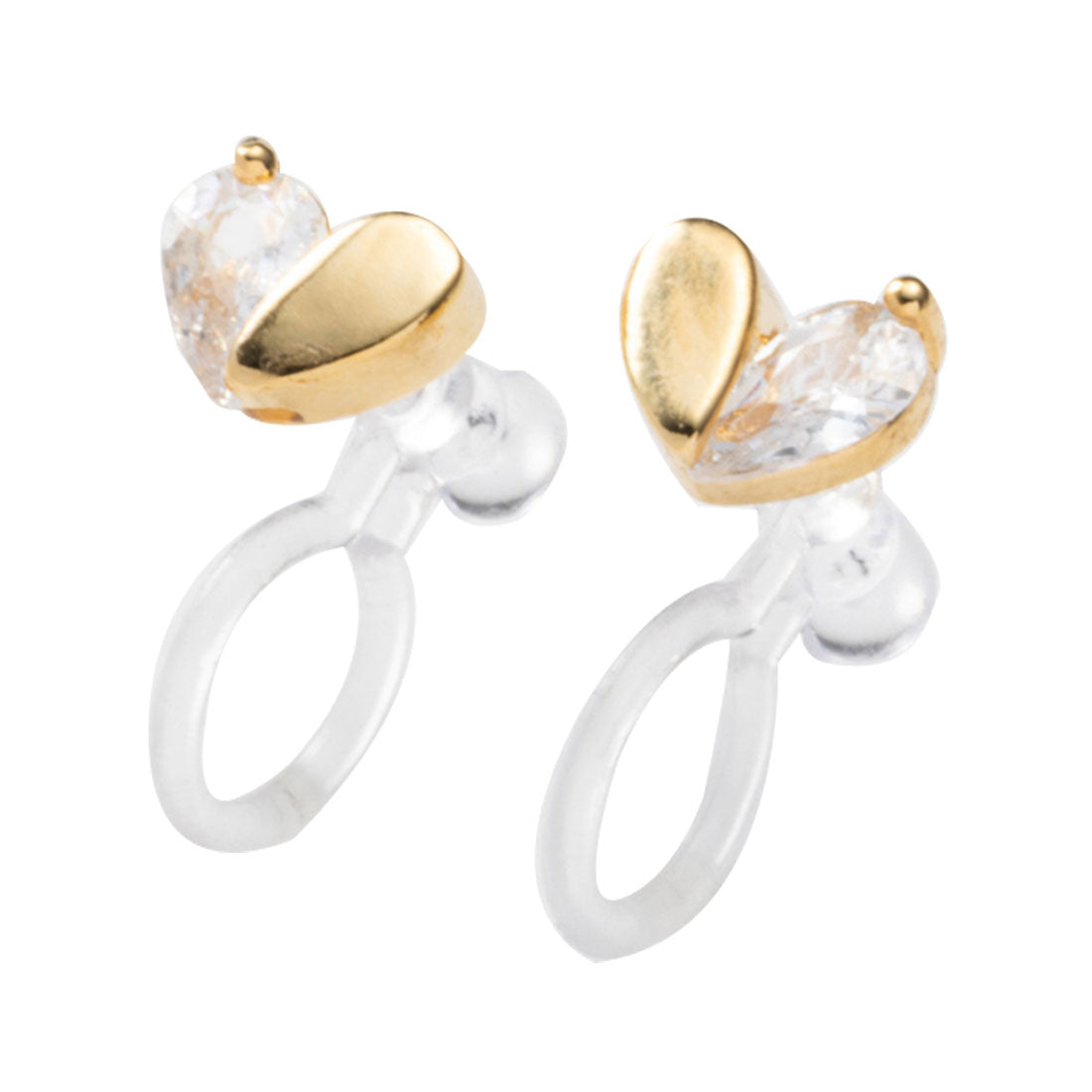 クリームドット Cream dot. ハーフビジューのハート型ミニピアス/イヤリング （イヤリング：ゴールド） イヤリング：ゴールド