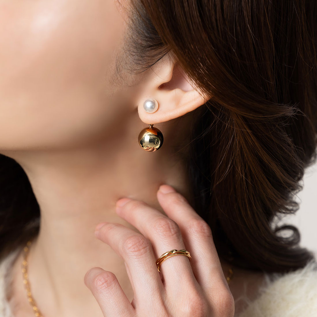 クリームドット Cream dot. パール×メタルボールのちょい揺れバックキャッチピアス （ピアス：ゴールド） ピアス：ゴールド