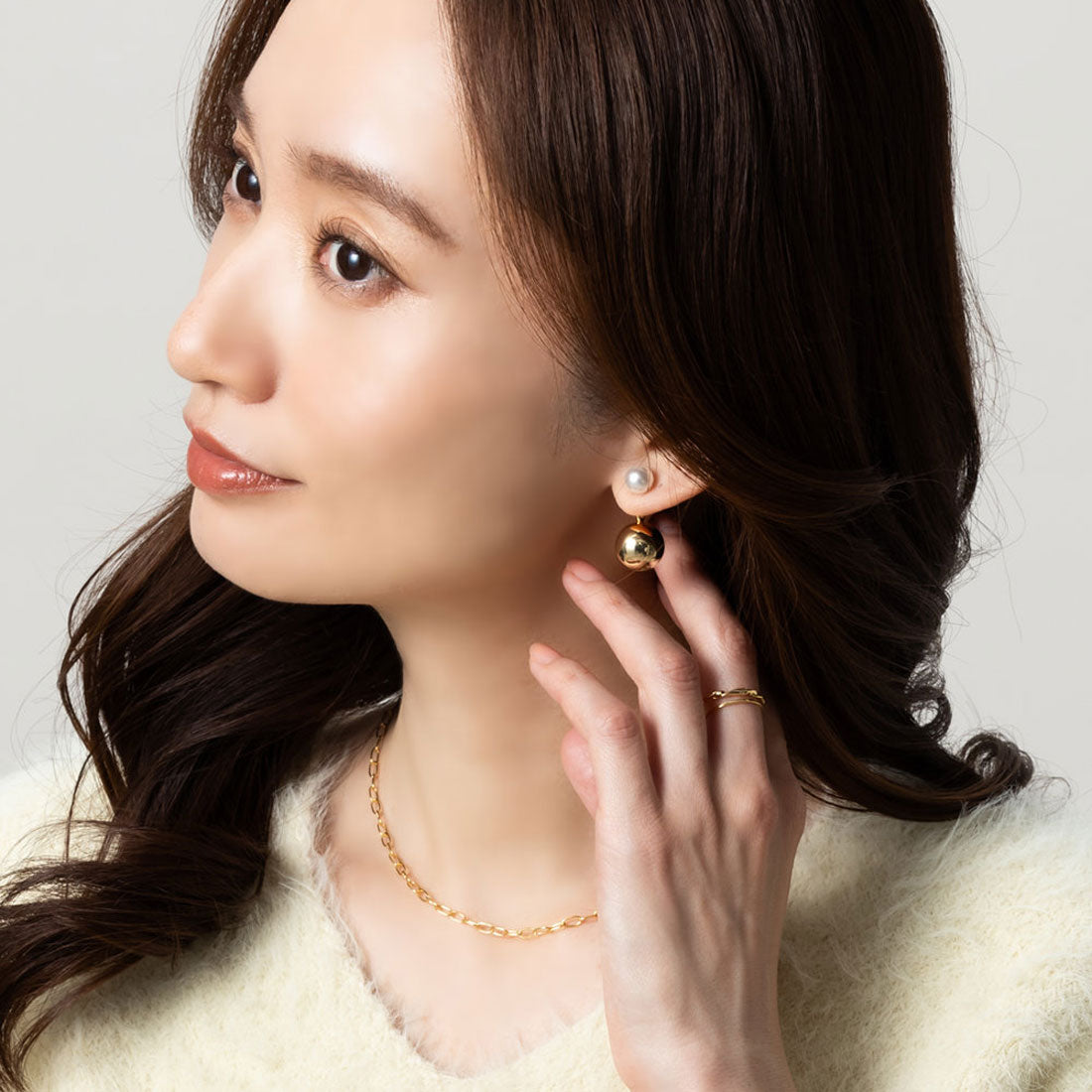 クリームドット Cream dot. パール×メタルボールのちょい揺れバックキャッチピアス （ピアス：ゴールド） ピアス：ゴールド