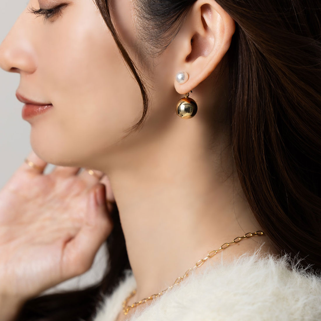 クリームドット Cream dot. パール×メタルボールのちょい揺れバックキャッチピアス （ピアス：ゴールド） ピアス：ゴールド