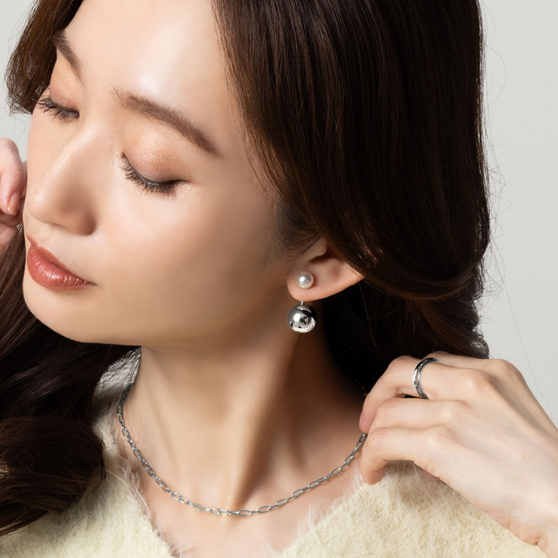 クリームドット Cream dot. パール×メタルボールのちょい揺れバックキャッチピアス （ピアス：ゴールド） ピアス：ゴールド