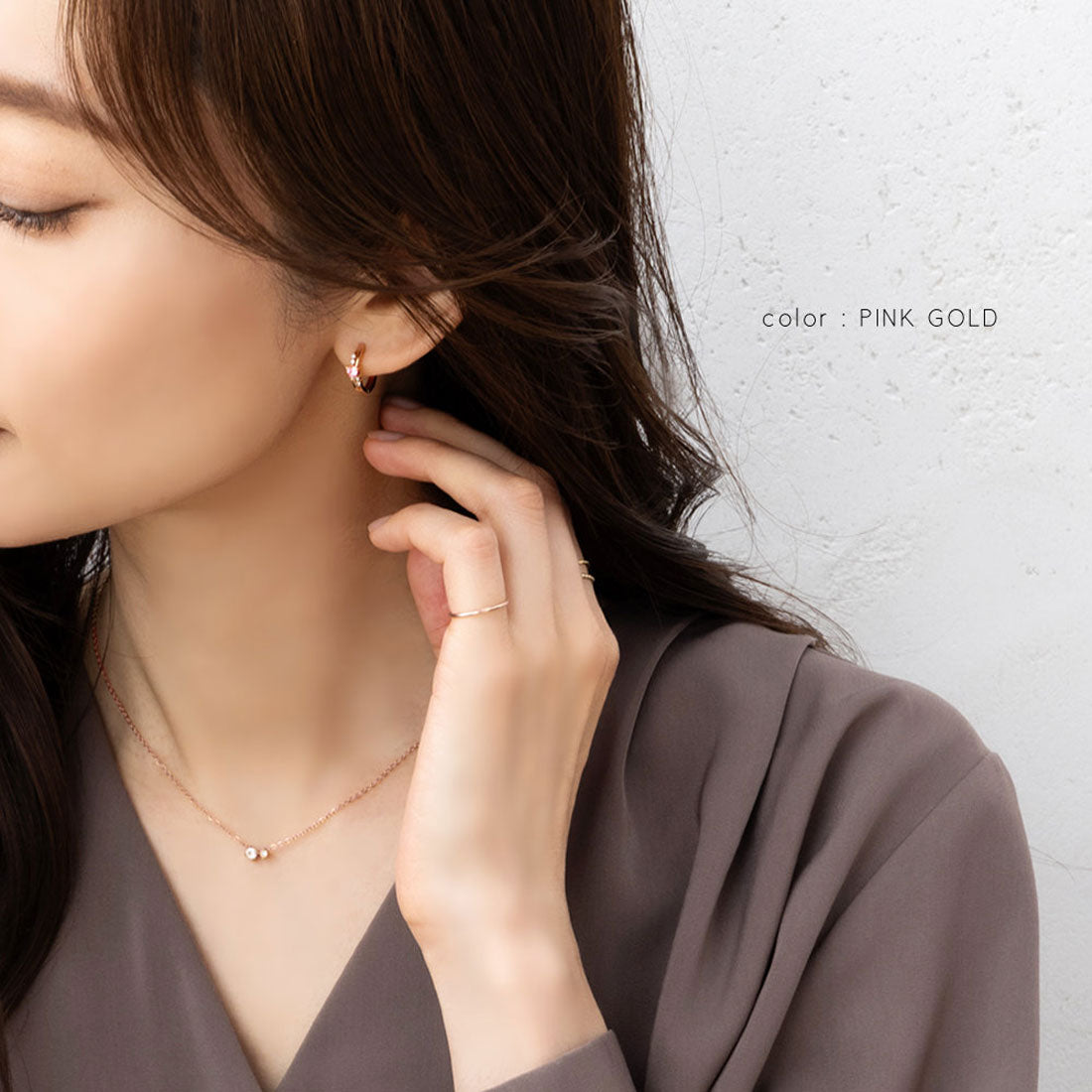 クリームドット Cream dot. ハートビジューが煌くクロスラインフープピアス （ピアス：ピンクゴールド） ピアス：ピンクゴールド