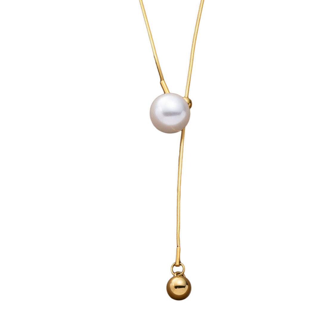 クリームドット Cream dot. パール艶めくステンレス製Y字ロングネックレス （フリーサイズ：ゴールド） フリーサイズ：ゴールド