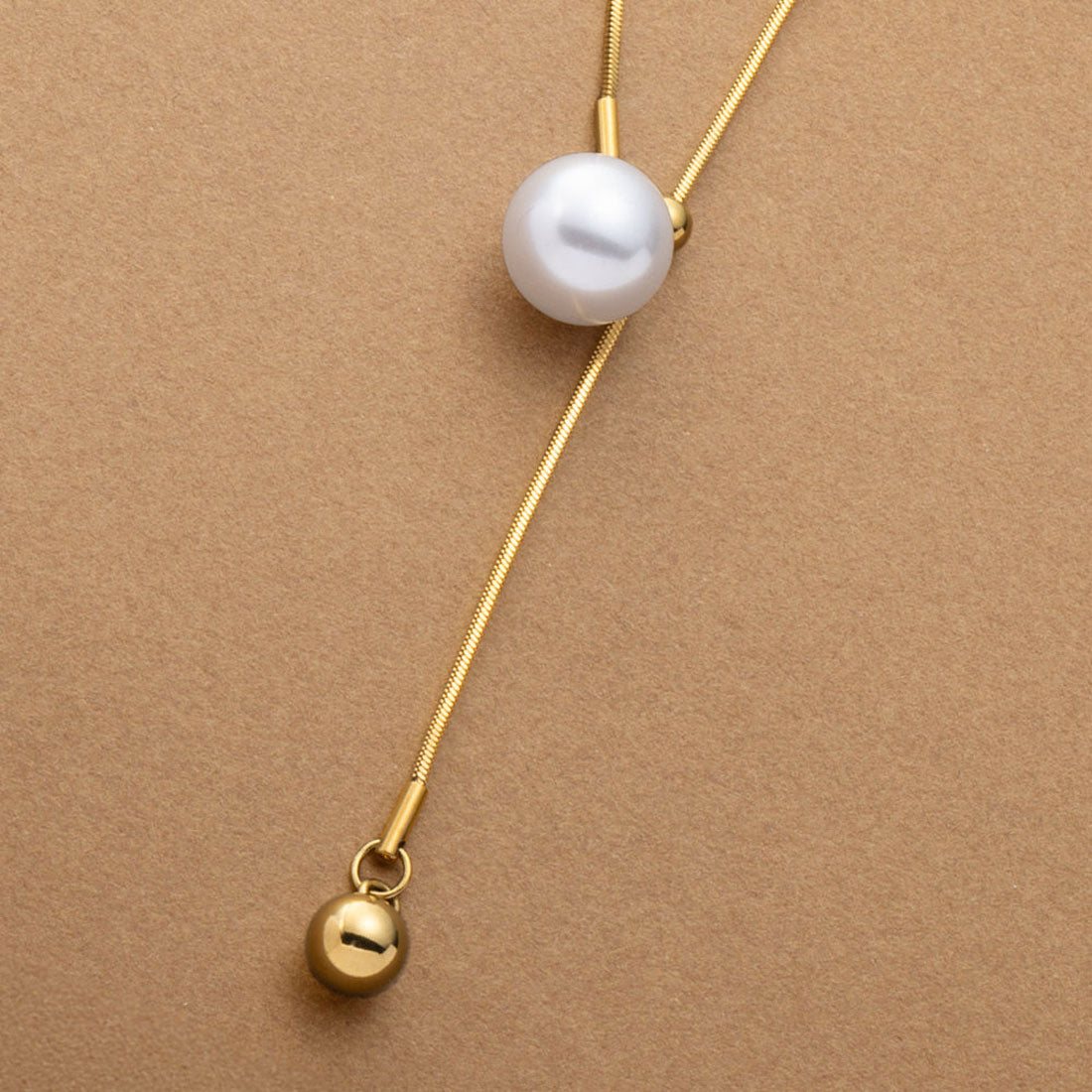 クリームドット Cream dot. パール艶めくステンレス製Y字ロングネックレス （フリーサイズ：ゴールド） フリーサイズ：ゴールド